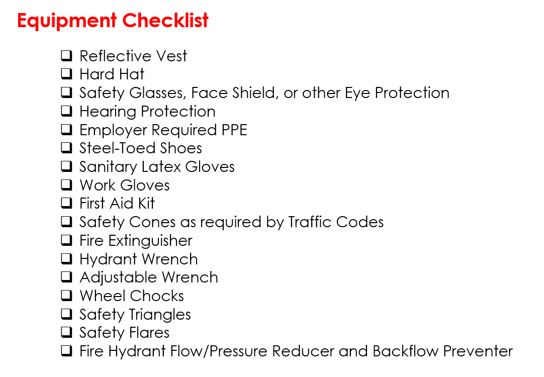 Equipment Checklist